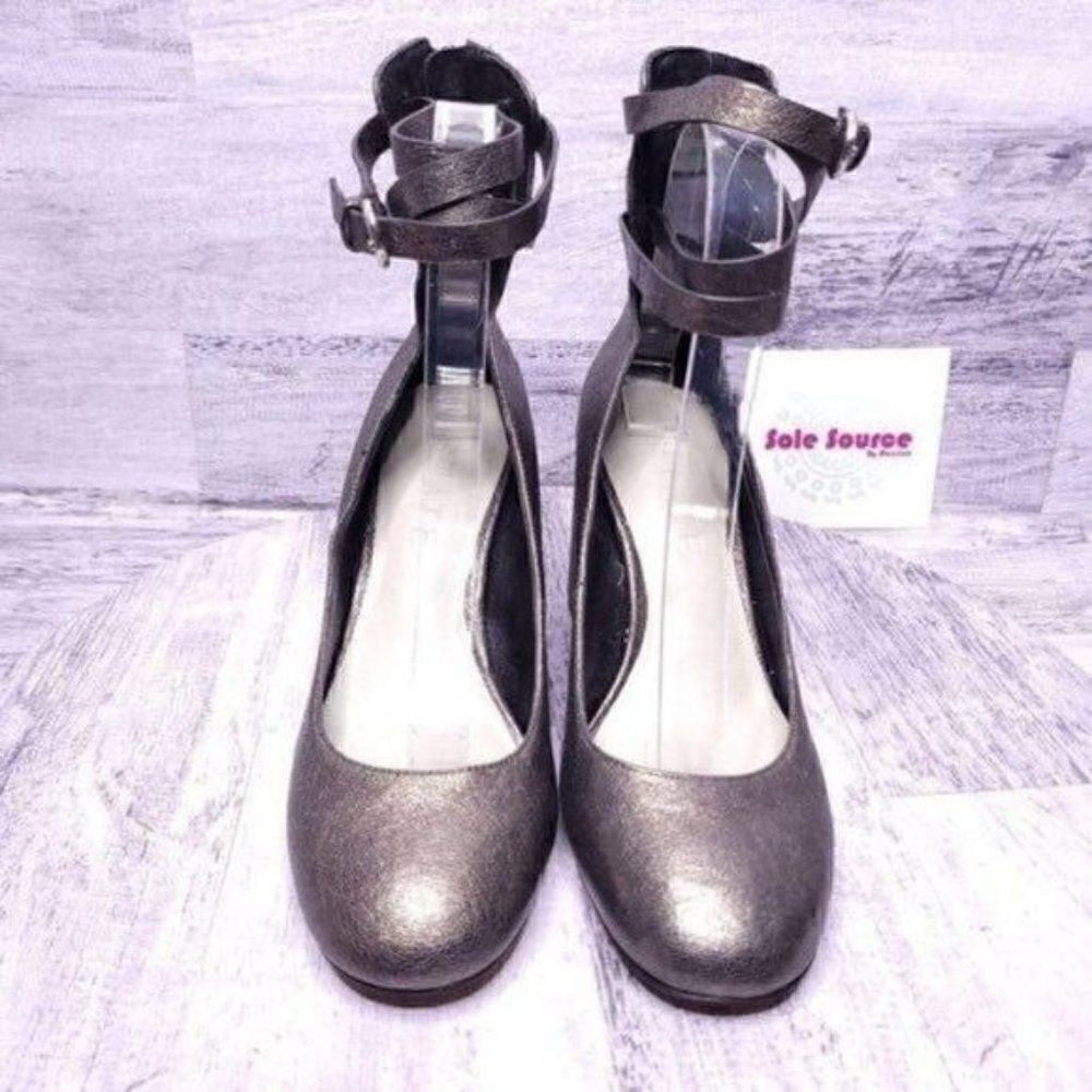 1. State Makal Ankle Strap Block Heel Pump Metallic Pewter Women's sz 6 NEW - Picture 6 of 7